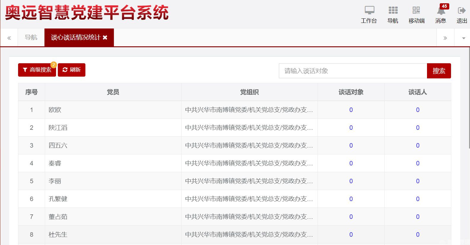 智慧党建谈心谈话统计